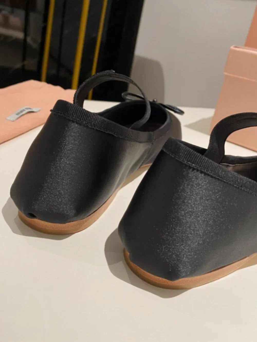 Miu Miu Black Flats Black Elastic Strap and Bow